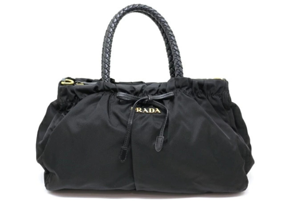 Prada shoulder bag ribbon black calfskin